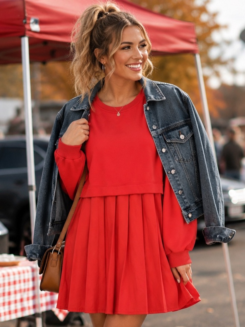Caracilia Red Sweatshirt Pleated Dress – Size Medium